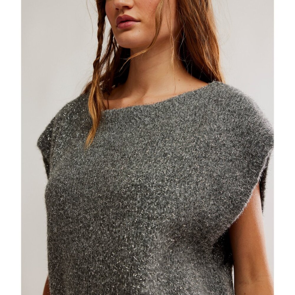 🎉LAST CHANCE🎉 FREE PEOPLE Talia Sweater Mini / Castle Grey Combo - Picture 5 of 6